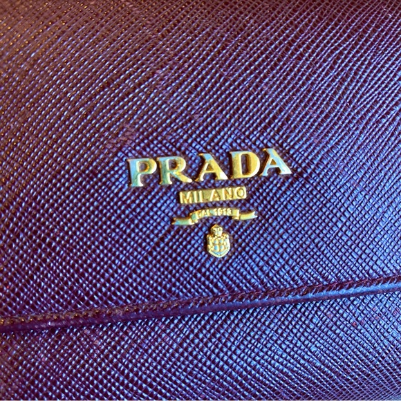 PRADA Maroon Saffiano Leather Flap Close Gold Tone Kisslock Continental Wallet - Picture 13 of 16